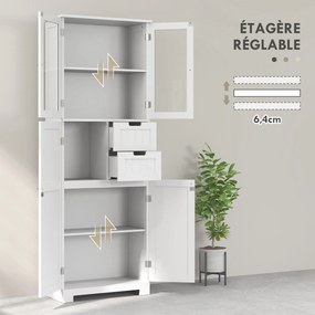 Armário de Casa de Banho Alto, 60 x 30 x 170 cm, 4 Portas e 2 Gavetas, Branco