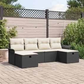 vidaXL Conjunto de Sofás de Jardim 6 Peças com Almofadas Preto Rattan Poliéster