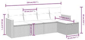 5 pcs conjunto de sofás p/ jardim com almofadões vime PE bege