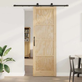 Porta de Correr vidaXL com Conjunto de Ferragens 78x232 cm Madeira Maciça Pinho