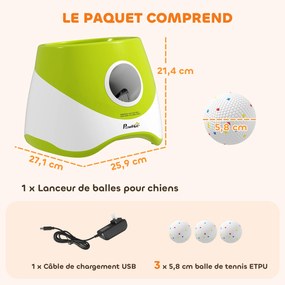 Lançador automático de bolas para animais de estimação com 3 bolas em ETPU, 3 configurações de distância (6 m/10 m/14 m), para uso no interior e no ex