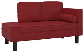 Chaise longue + almofadões/rolo couro artificial vermelho tinto