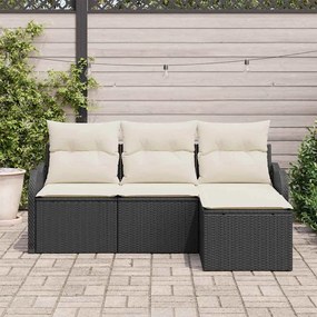 Conjunto de Sofá de Jardim vidaXL 4 Peças com Almofadas Preto de Ratta