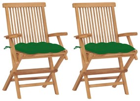 vidaXL Cadeiras de jardim c/ almofadões verdes 2 pcs teca maciça