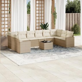 vidaXL 11 pcs conjunto sofás de jardim c/ almofadões vime PE bege