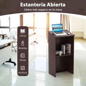 Suporte para pódio 58 x 40 x 116,5 cm com prateleira e orifícios para cabos Castanho