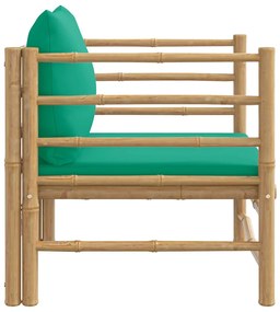Sofá de jardim bambu com almofadões verdes