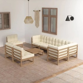 vidaXL 9 pcs conjunto lounge de jardim c/ almofadões pinho maciço