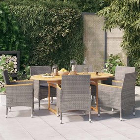 vidaXL 7 pcs conjunto de jantar para jardim com almofadões cinzento