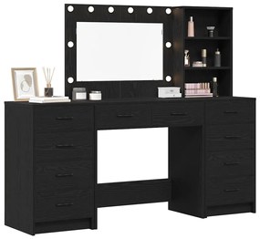 Conjunto de Mesa de Maquilhagem em 3 Peças com Espelho LED em Madeira
