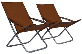 Cadeiras de praia dobráveis 2 pcs tecido castanho