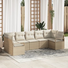 Conjunto Sofá Jardim 7 Peças com Almofadas Bege Rattan Poliéster