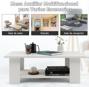 Mesa de centro moderna com prateleira aberta de madeira para sala 90 x 52 x 40 cm branca