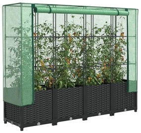 vidaXL Canteiro elevado com cobertura de estufa estilo rattan 160x40x138 cm