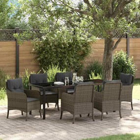 Conjunto de Jantar de Jardim de 7 Peças com Almofadas Cinza Vime Polié