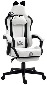 HOMCOM Cadeira Gamer com Orelhas Cadeira Gaming Reclinável com Altura Ajustável e Suporte Lombar 65x62x116-124 cm Branco | Aosom Portugal