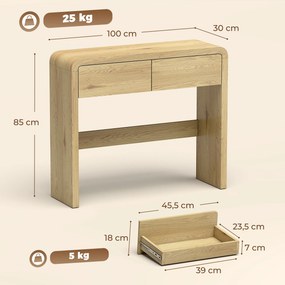 Mesa de Consola, 100 x 30 x 85 cm, 2 Gavetas, cor Madeira Natural