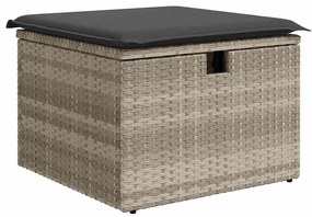 4 pcs conj. sofás jardim c/ almofadões vime PE cinzento-claro