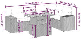 6 pcs conjunto de sofás p/ jardim com almofadões vime PE bege