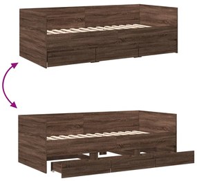 Sofá-cama com gavetas sem colchão 75x190 cm carvalho castanho