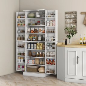Armário de cozinha  60 x 35 x 166 cm tipo dispensa, prateleira ajustável e suporte para especiarias, branco