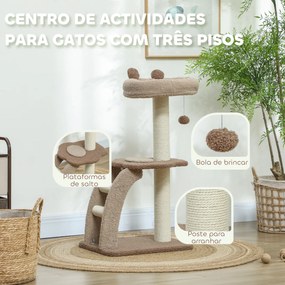 Arranhador para Gatos Altura 88 cm com Cama Plataforma Bolsa Suspensa Escada e Poste de Juta 48x40x88 cm Castanho claro