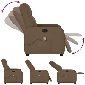 Poltrona de massagens reclinável elétrica tecido castanho