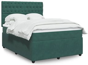 vidaXL Cama com molas/colchão 160x200 cm veludo verde-escuro