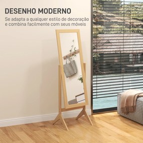 Espelho de Pé para Maquilhagem Reclinável com Estrutura de Madeira para Dormitório Vestidor 47x46x148 cm Cor Carvalho