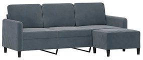 Sofá de 3 lugares com apoio de pés 180 cm veludo cinza-escuro