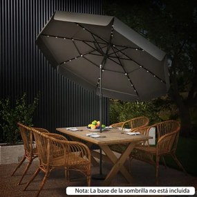 Guarda-sol solar de 300 cm com 32 luzes LED, parte superior ventilada com 3 níveis e ajuste de inclinação - cinzento