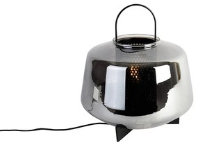 Candeeiro de mesa Art Deco preto com vidro fumê 30 cm - Kevin