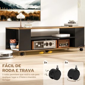 Móvel para TV com Rodas Armário para TV Flutuante com 2 Portas e 2 Prateleiras 120x40x38,5 cm Preto e cor Nogueira