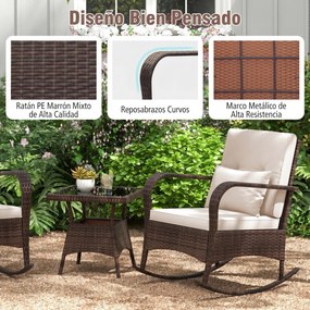 Conjunto de 2 Cadeiras de Baloiço e Mesa de Jardim, 84 x 67 x 86 cm, Estrutura em Rattan PE, Castanho