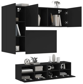 vidaXL 4 pcs móveis de parede para TV derivados de madeira preto
