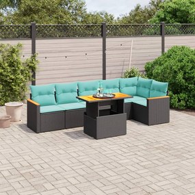 vidaXL 7 pcs conjunto de sofás p/ jardim c/ almofadões vime PE preto