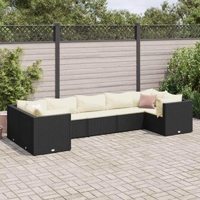 vidaXL 7 pcs conjunto lounge de jardim c/ almofadões vime PE preto
