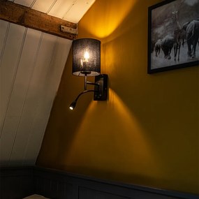 Candeeiro de parede moderno preto com abajur de algodão - Stacca