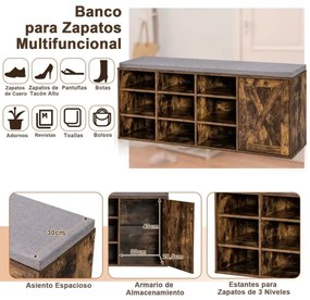 Banco Sapateira 110,5 x 30 x 49 cm para Sapatos de 3 Níveis com Almofada Acolchoada Removível Castanho