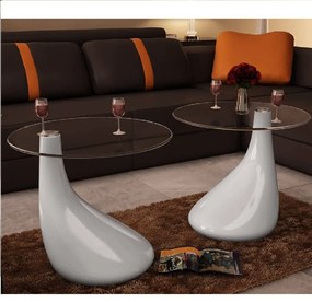vidaXL Mesas centro 2 pcs c/ tampo redondo de vidro, branco brilhante