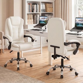 Cadeira de Escritório Ergonómica, 66 x 59-98 x 108-118 cm, Encosto Reclinável de 90-135°, Bege