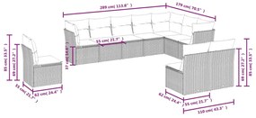 10 pcs conjunto de sofás p/ jardim com almofadões vime PE bege