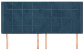 Cabeceira cama c/ abas veludo 183x16x118/128 cm azul-escuro