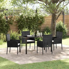 vidaXL Conjunto de Jantar de Jardim com 5 Peças e Almofadas em Rattan Sintético Preto.