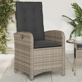 vidaXL Cadeira de jardim reclinável com almofadões vime PE cinzento