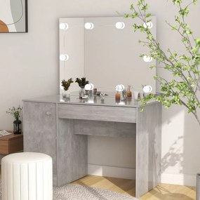 vidaXL Mesa de maquilhagem c/ luzes LED 110x55x145cm MDF cinza cimento