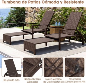 Espreguiçadeira de Jardim, 146 x 64 x 57 cm, Encosto Ajustável em 6 Níveis, Castanho
