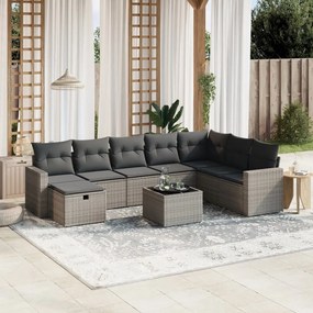 vidaXL 9 pcs conjunto sofás p/ jardim com almofadões vime PE cinzento