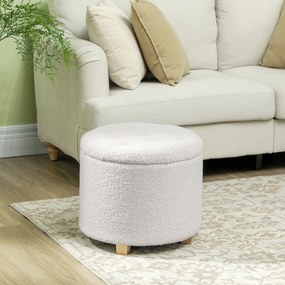 Pufe com arrumação, banco redondo, pufe para apoiar os pés em tecido felpudo, capacidade de 120 kg, Ø 45 x 41 cm, branco