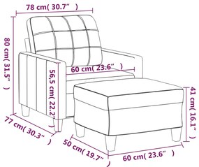 Poltrona com apoio de pés couro artificial 60 cm cinzento